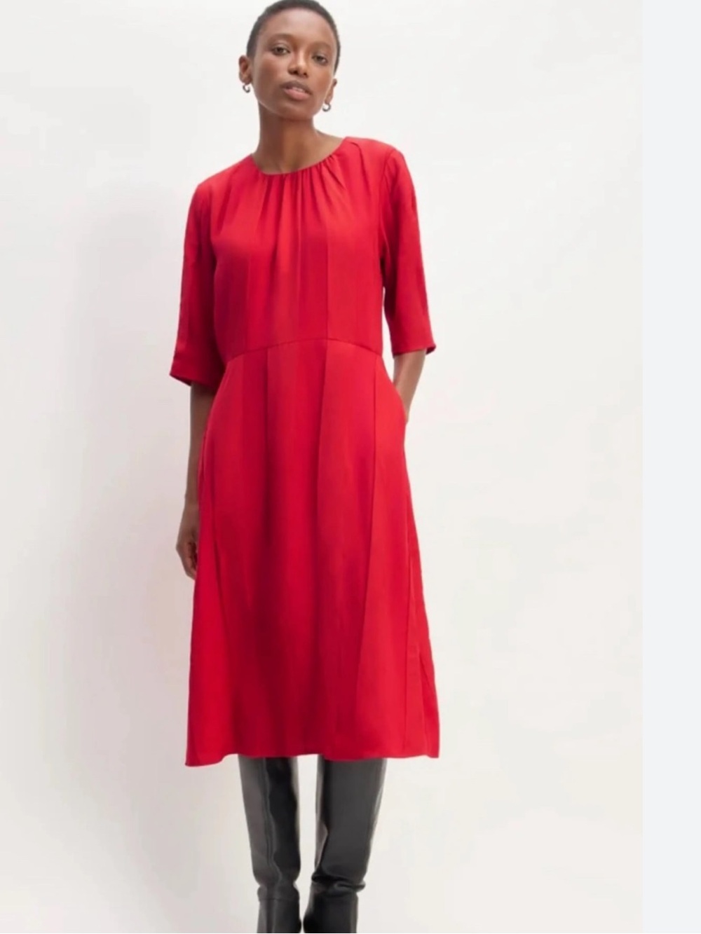 Everlane The city stripe Red Midi Dress size 0